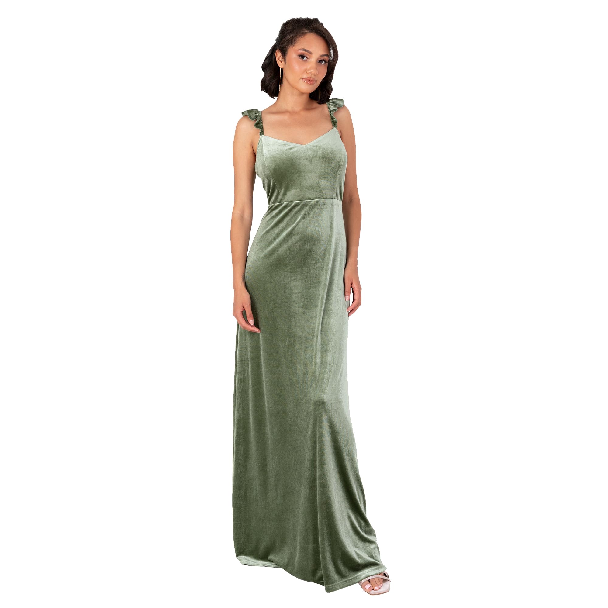 Maya Deluxe Women's Maxi Dress Ladies Sleeveless Sweetheart Neckline Velvet A-line Tie Back Wedding Guest Evening Prom Ball Gown, Moss Green 16