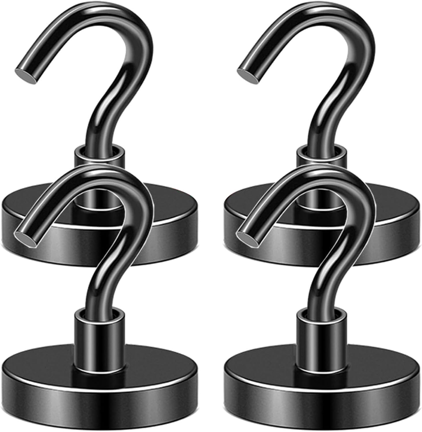 DIYMAG Black Magnetic Hooks, 120 LB Heavy Duty Strong Magnets with Hook, Rare Earth Neodymium Magnet Magnetics for Cabins Cruise Ship Essentials 4 Packs