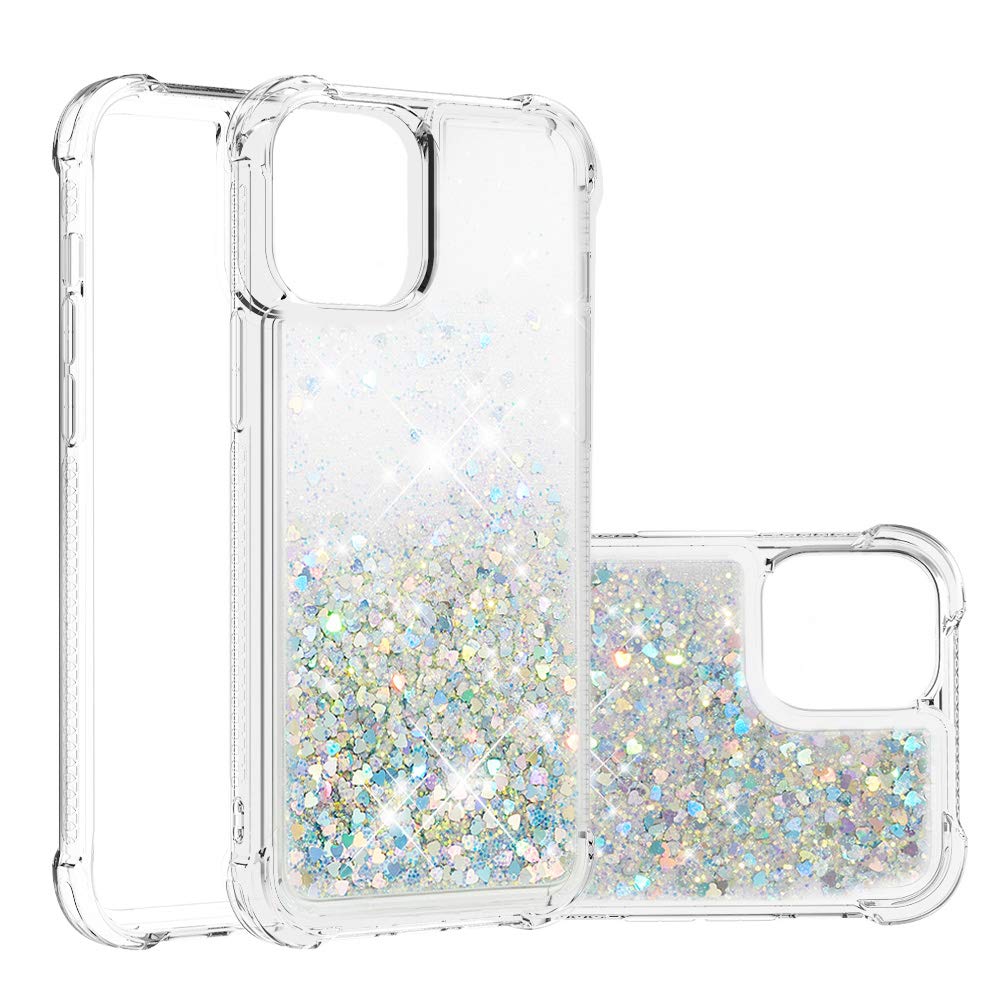 Adamarker iPhone 12 Pro Max Case Crystal Clear Shiny Sparkly Transparent Quicksand Silicone Cover for iPhone 12 Pro Max (Silver)