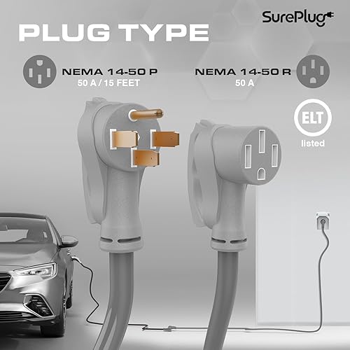 Miniatura 2 de Cable de extensión de 50 amperios para RV y EV de 15 pies  NEMA 14-50 - Cable de extensión de cargador Tesla  250 voltios (STWAWG) - Listado ULETL