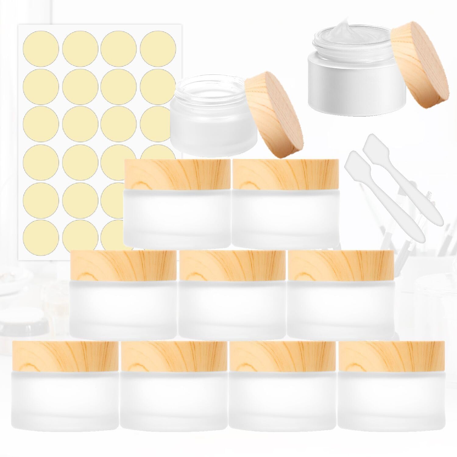 agctrler 10Pcs Frosted Glass Jars with 2 Spatulas and 24 Stickers