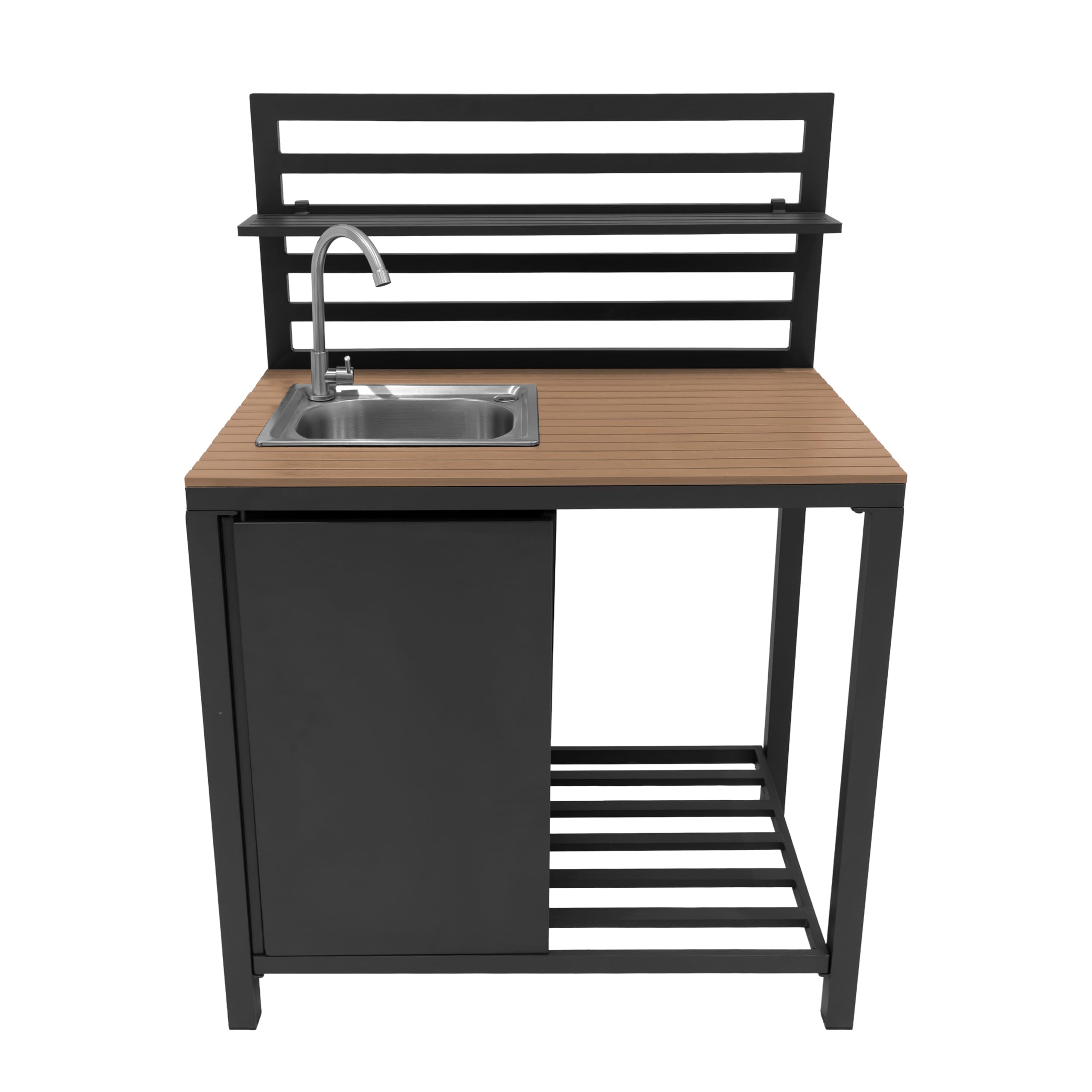 Monster Shop Cucina da Esterno 3 Pezzi Modulare con Lavello e Tavolo Configurazione Angolare o Lineare Alluminio Grigio Antracite Lavello in Acciaio Rubinetto Acqua Fredda Ripiani Regolabili