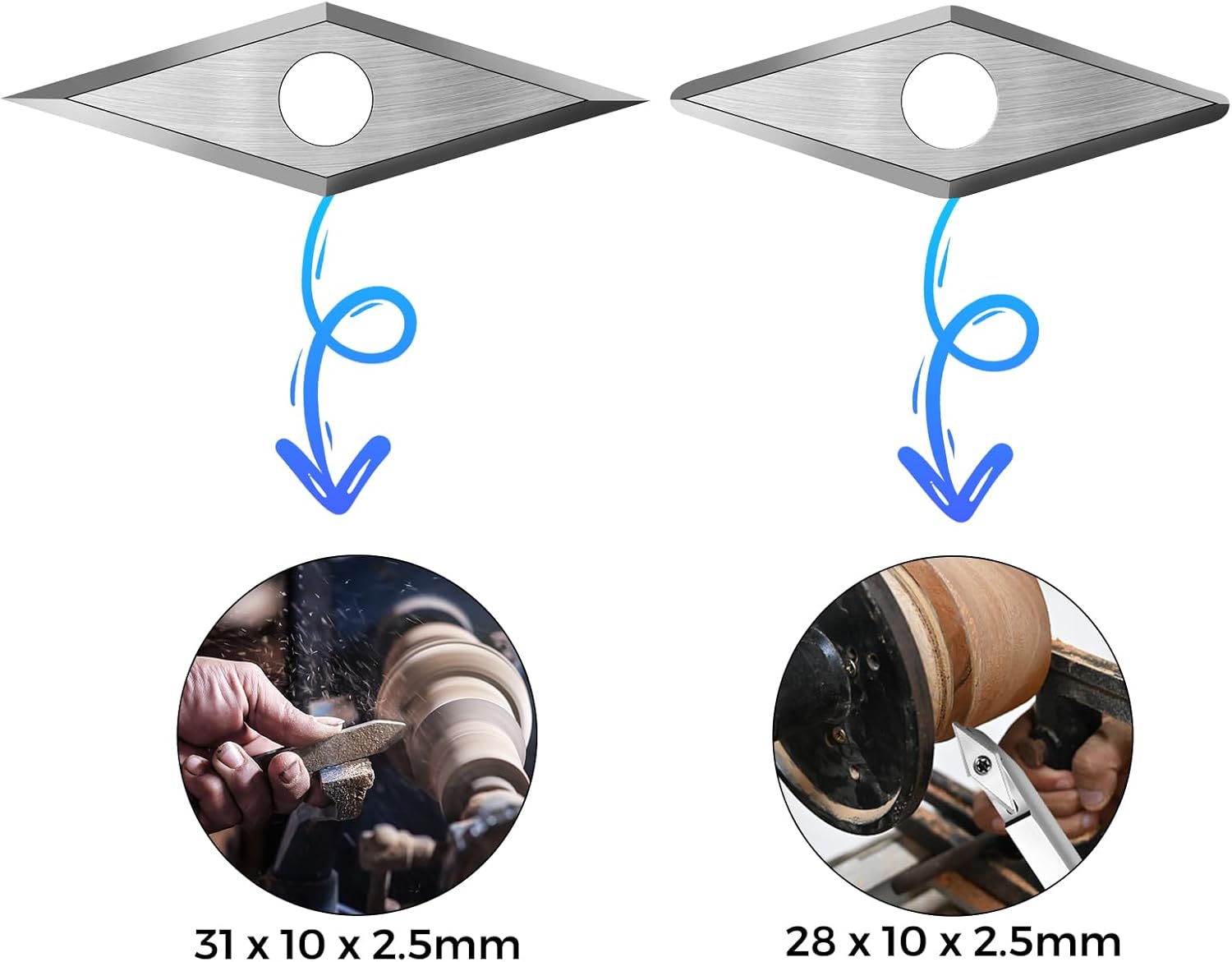 10Pcs Tungsten Carbide Cutters Set for Wood Lathe Turning Tools, Include 30x10mm Diamond Pointed Corner and Rounded Corner Diamond 5 Each, Supplied With Screws and Screwdriver 6 10Pcs Tungsten Carbide Cutters Set for Wood Lathe Turning Tools, Include 30x10mm Diamond Pointed Corner and Rounded Corner Diamond 5 Each, Supplied With Screws and Screwdriver