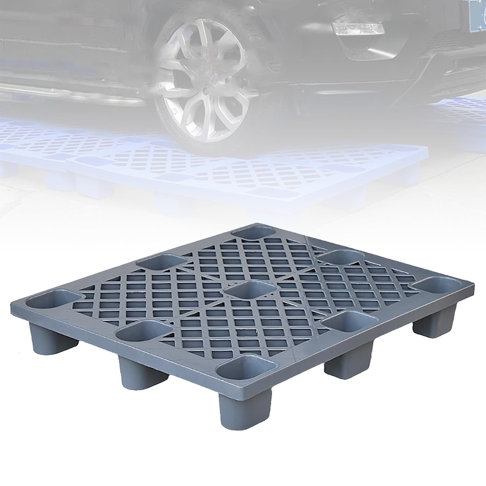 Palette d'expédition emboîtable en plastique imperméable en polyéthylène idéale pour une utilisation en intérieur/extérieur dans les cuisines à gaz et les sous-sols (gris)