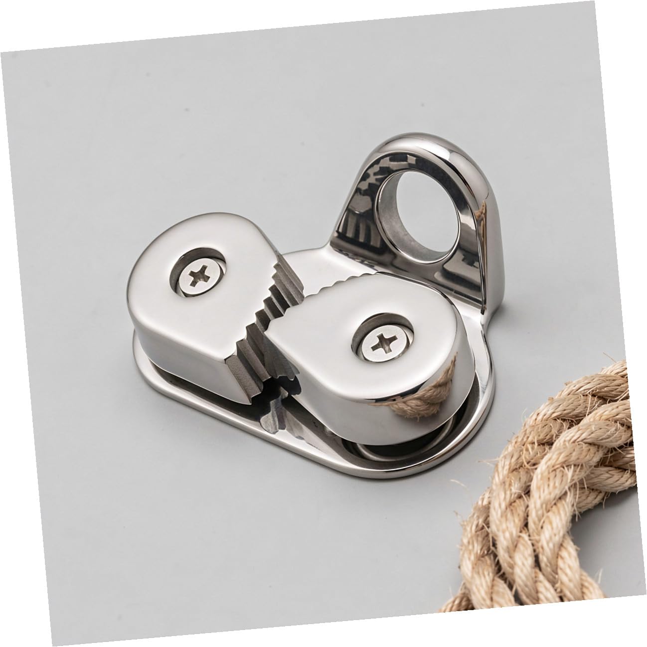 SHINEOFI 2 Pezzi Clam Cleat a Camma per Corda per Yacht e Vele in Acciaio | Guida Filo, Due Viti Autofilettanti Incluse, Argento, per Equipaggio su Imbarcazioni