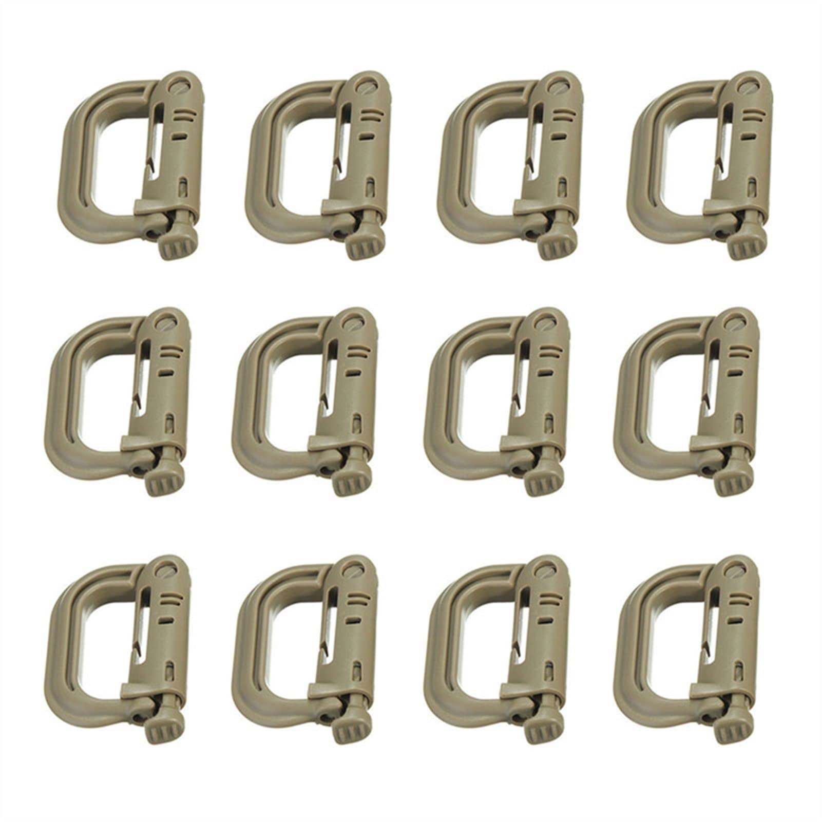 12 mousquetons à dégainer rapide, anneau en D, clip Molle, sangle de sac dos d'extérieur, boucle pression, camping, crochet suspension tactique(12x Tan)