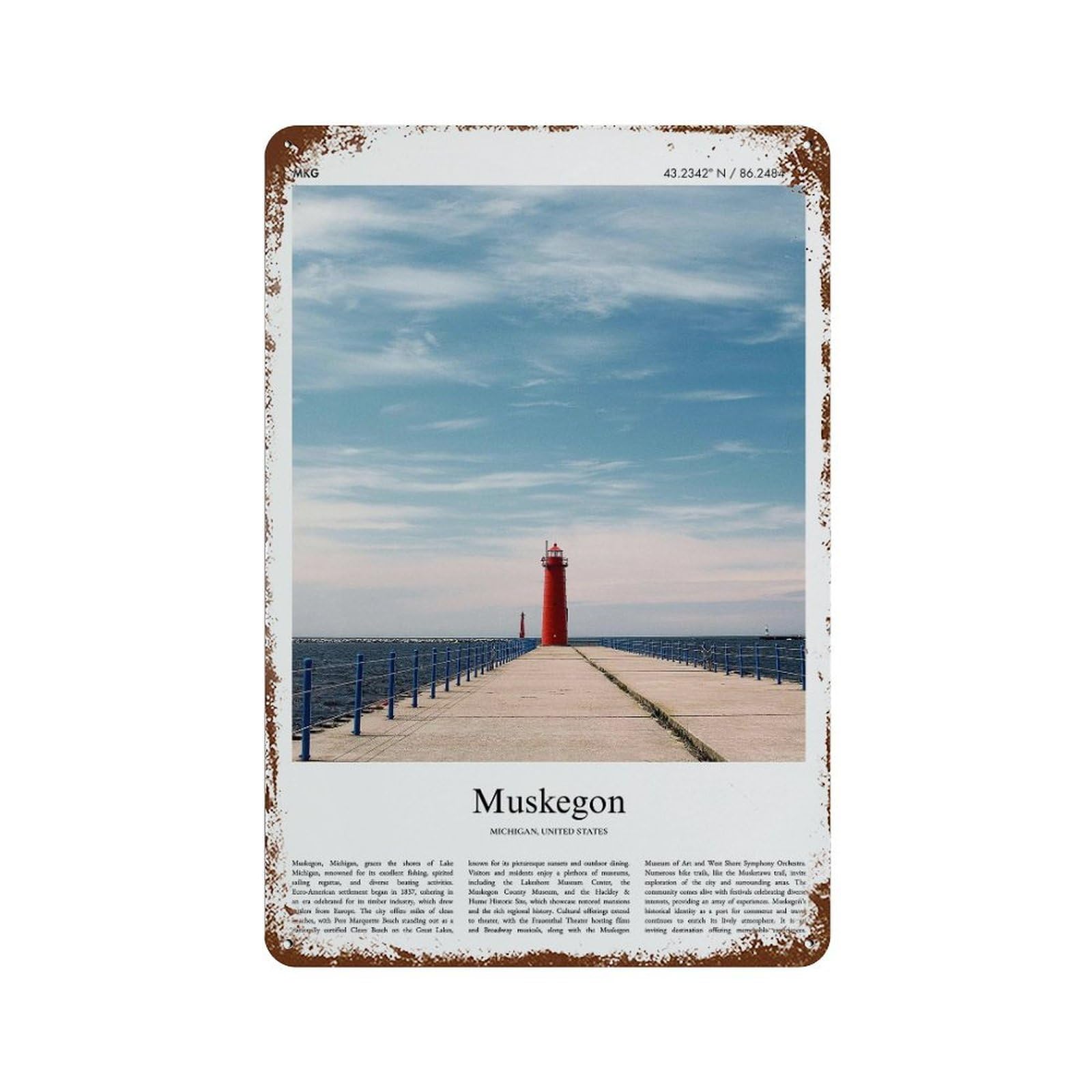 xiaoxiaoshen Muskegon Michigan, United States, USA City Scenery Wall Decor Art Metal Tin Poster Modern Home Decor Art Home Bar Shop Decorations Vintage Sign 30x20cm