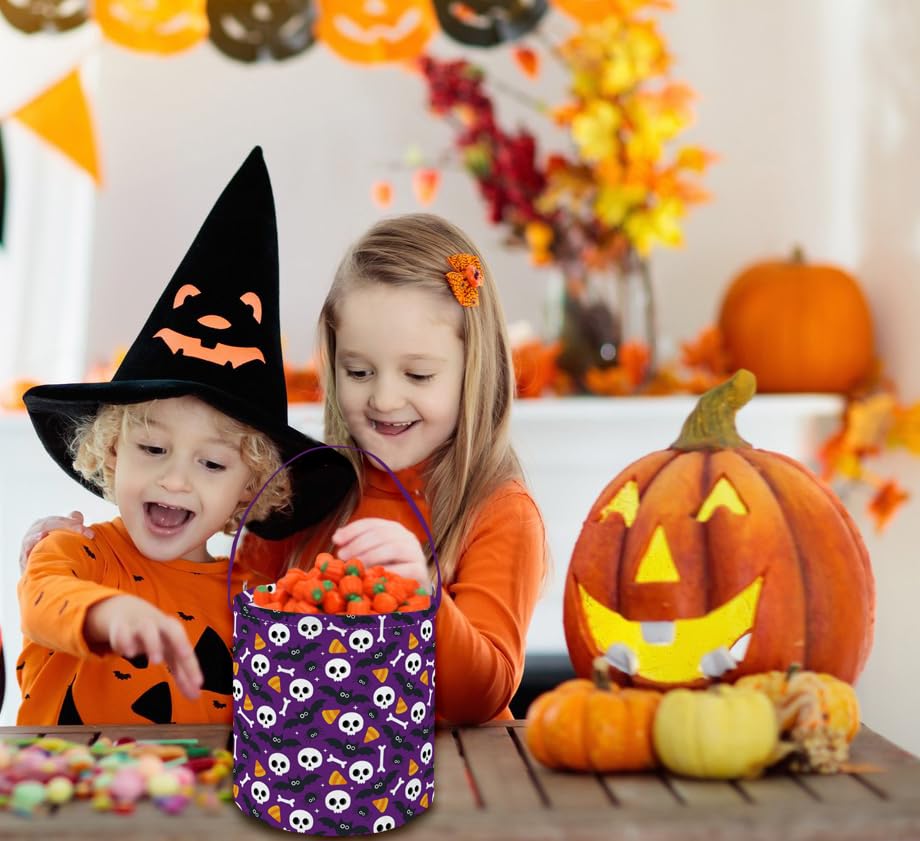 Image of Halloween Buckets Trick or Treat Candy Bucket Gift Basket Goody Bucket for Halloweens Party Supplies(Purple Halloween)