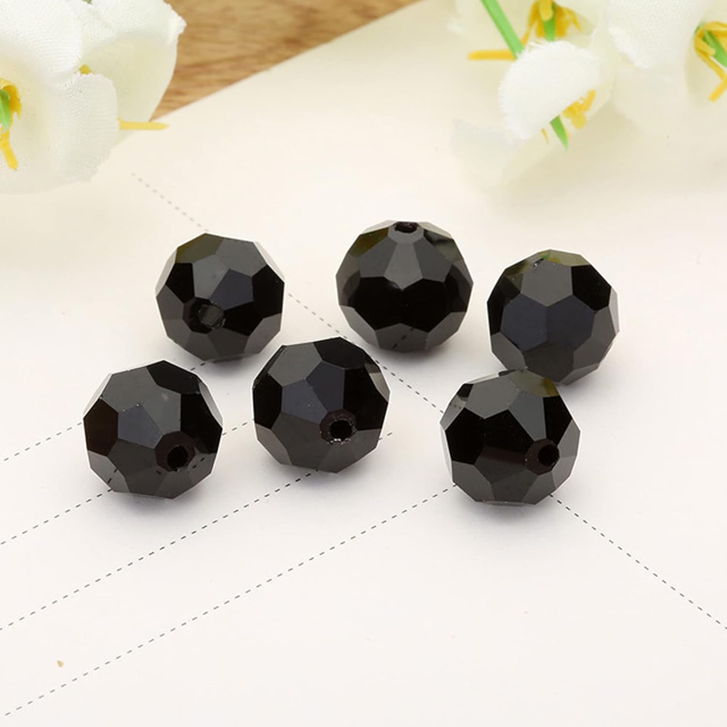 300PCS 6mm Rondelle Crystal Beads for Jewelry Making - Jet Black Faceted Round Glass Spacer Beads for DIY Crafts - Image 3