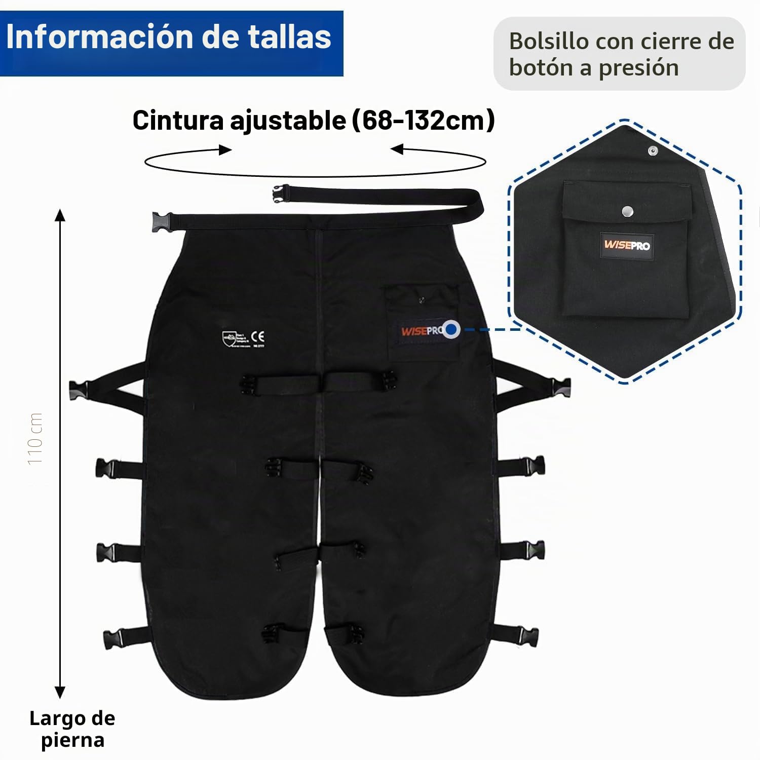 Leggins universales de seguridad para motosierra, 8 capas, ajustables, pantalones de seguridad, protección forestal, solo protección frontal