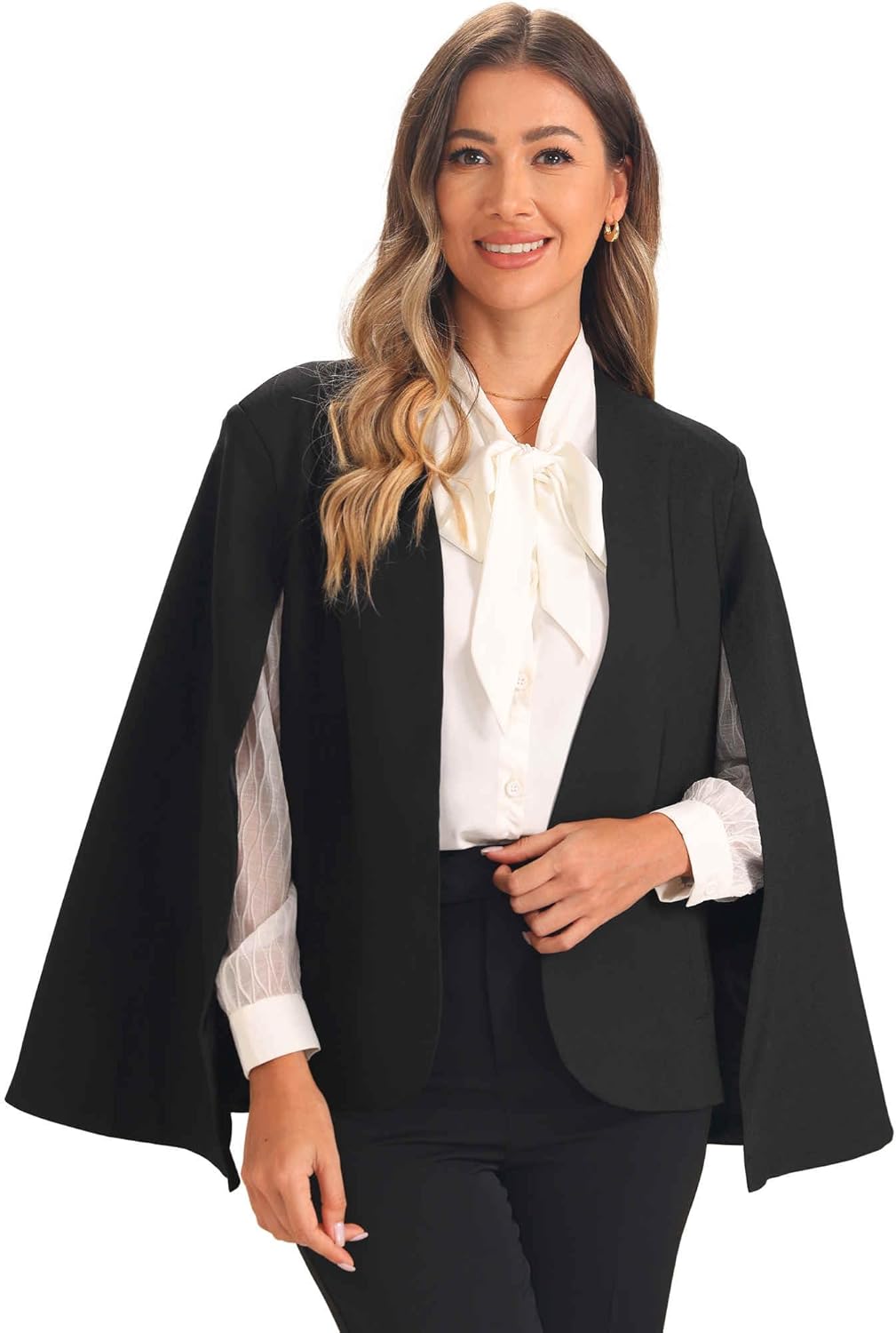 Allegra K Cape Sleeve Blazer for Women's Business Work Open Front Casual Jacket Coat