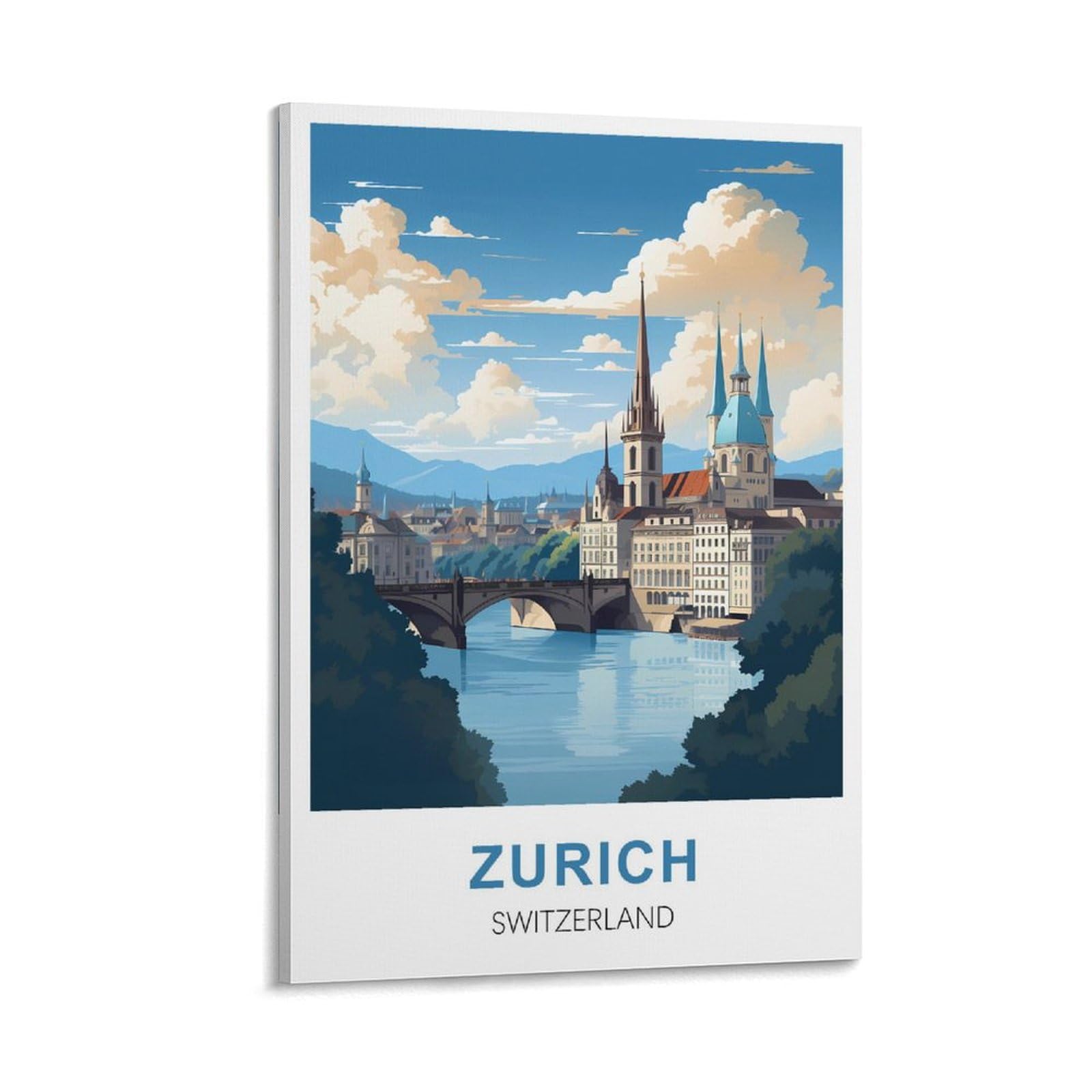Wgmdoee Frame-Style Zurich Switzerland Vintage Travel Posters 20X30inch(50X75cm) Canvas Poster Living Room Wall Art Home Decor