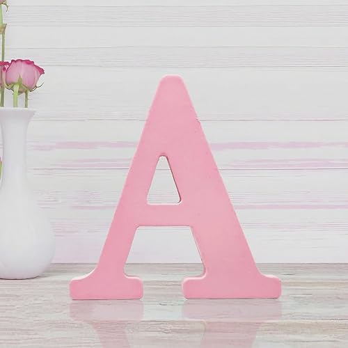 Letras de madera rosa de 4 pulgadas, letras de madera sin terminar para decoración de pared, letras decorativas de pie en rodajas, decoración de