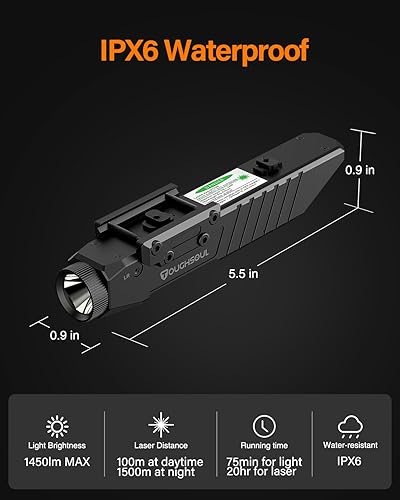 Miniatura 6 de TOUGHSOUL Combo, rojo verde de la vista del laser de la linterna táctica, 1450 Lumen Picatinny Rail MLOK montó la linterna recargable del rifle