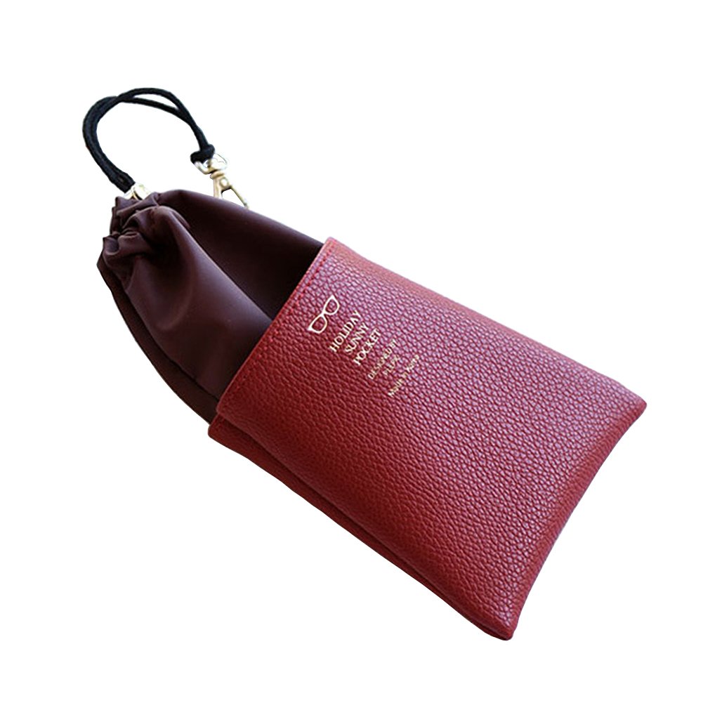 Eyeglasses Case Sunglasses Pouch Case With Metal Clips (Wine)