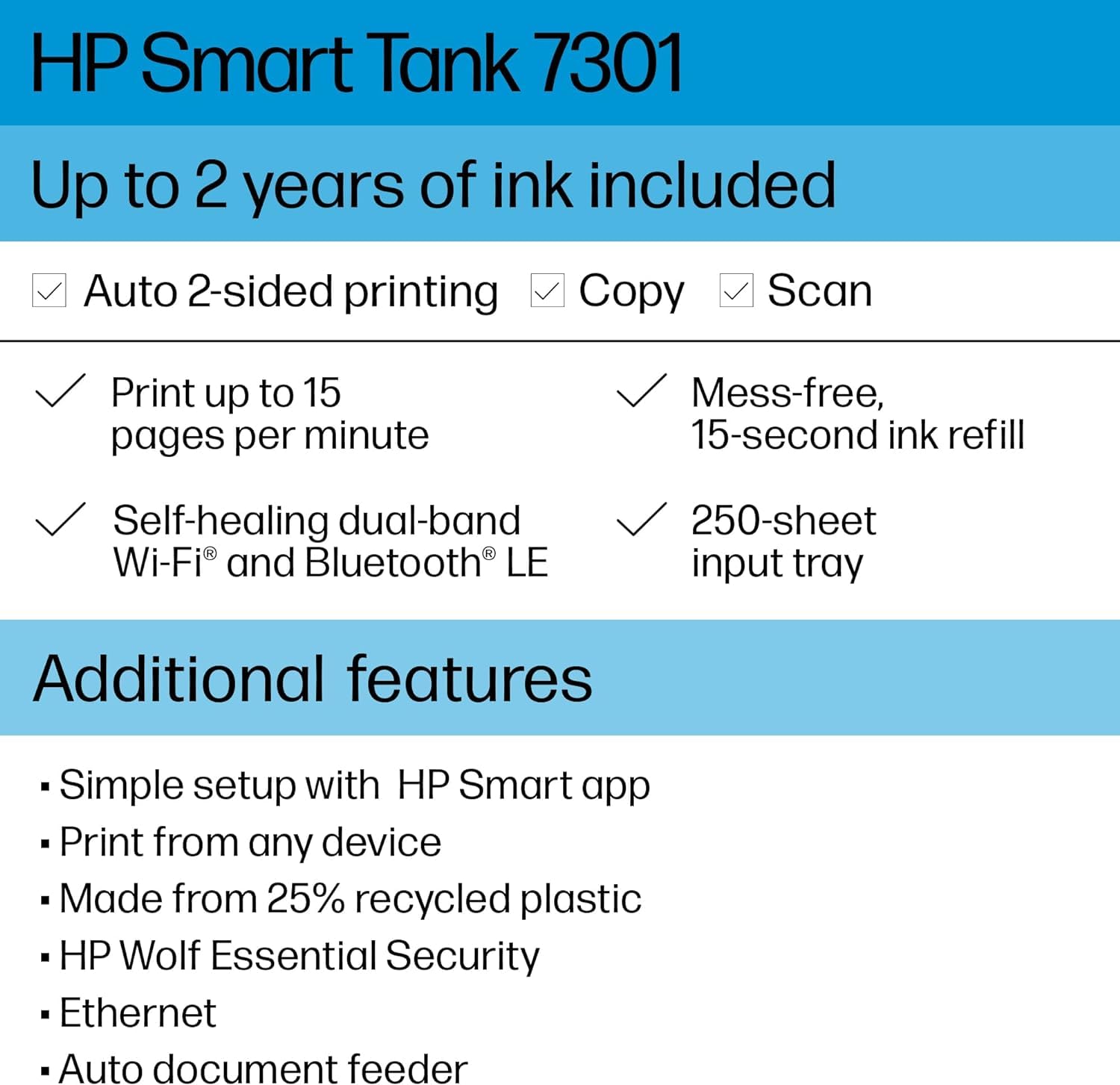 Smart Tank Impresora multifunción 7305, Impresión, escaneado, copia, AAD y Wi-Fi, AAD de 35 hojas Escanear a PDF Impresión a d