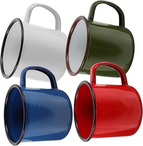 Taza de café vintage para acampar, 4 unidades, esmaltada, taza de té de color grueso, tazas de agua retro estilo tazas de vino para oficina en casa