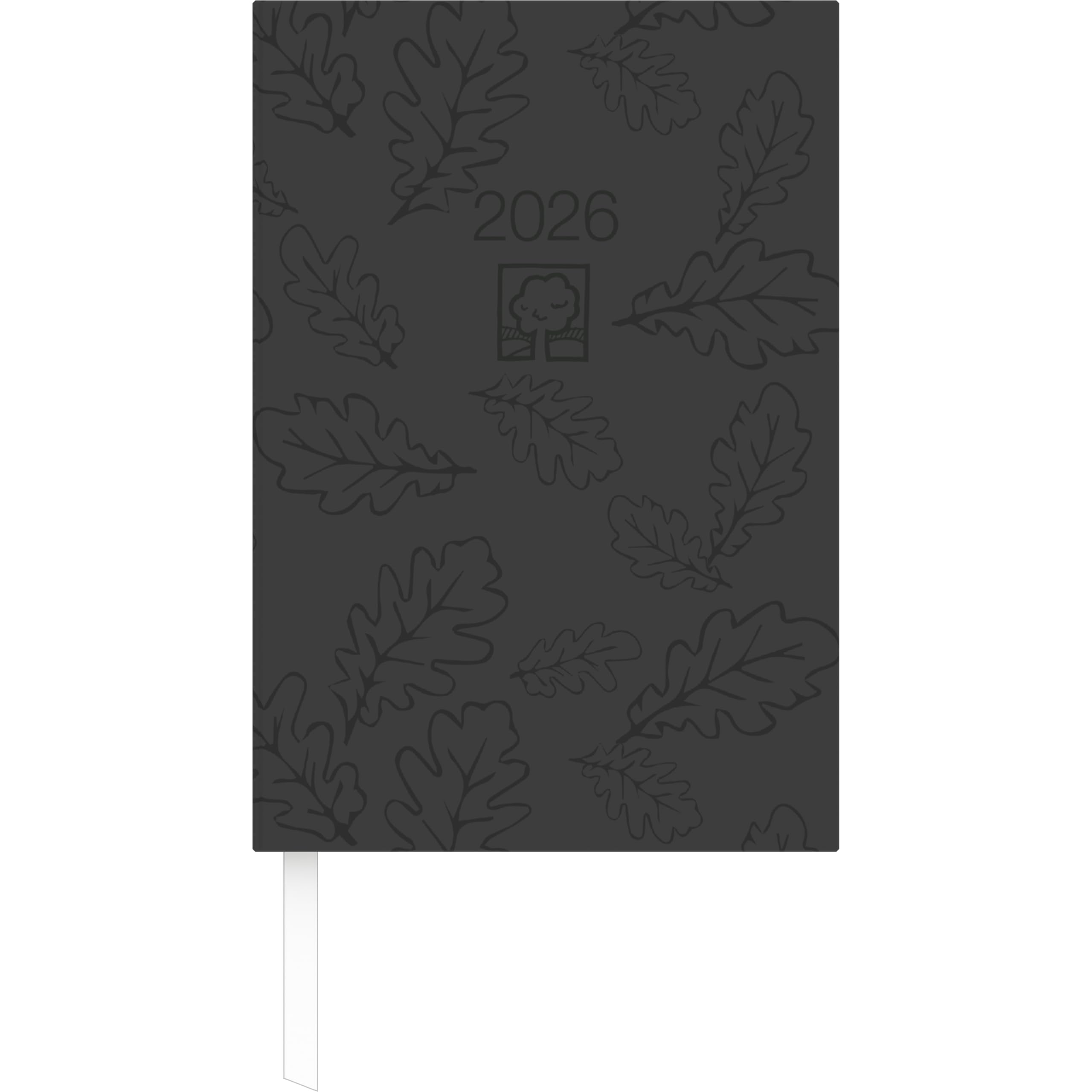 Zettler Buchkalender 1T/1S schwarz Blauer Engel 2026 – Bürokalender 15 × 21 cm, 1 Tag pro Seite, Recyclingpapier, FSC, Tagesplaner mit Stundenplan 7–19 Uhr, Leseband & Eckperforation