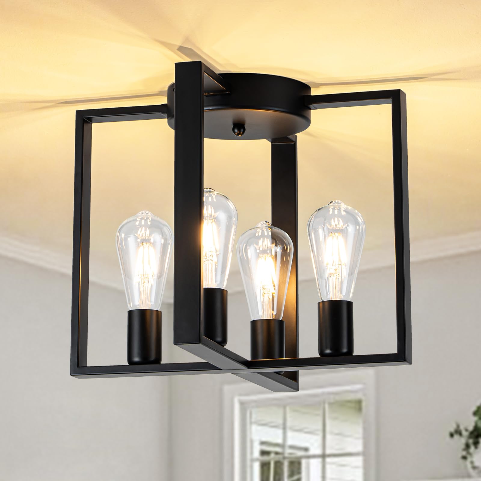 4-Light Black Semi Flush Mount Ceiling Light, 15.3