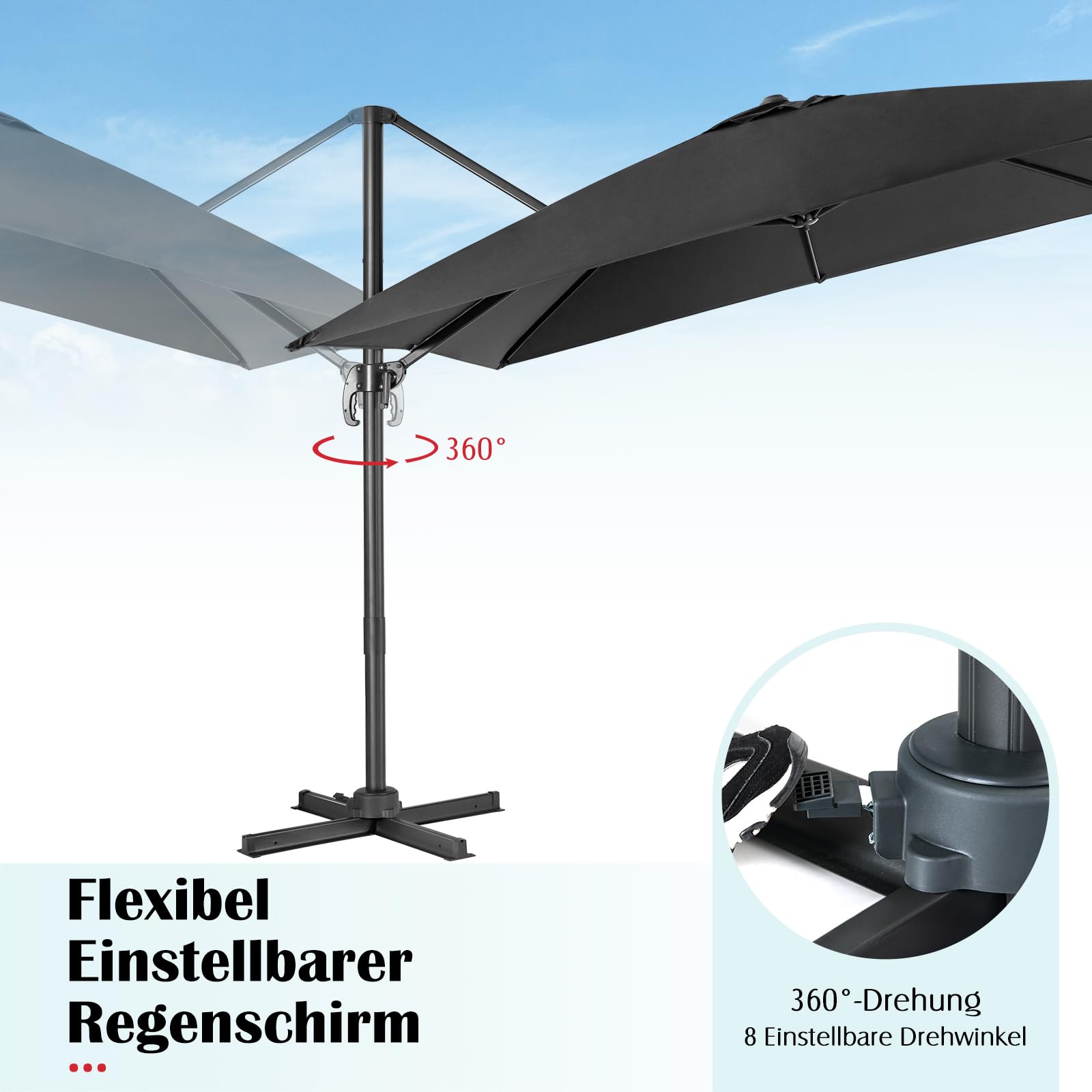 GOPLUS Ampelschirm 300x300 cm rechteckig, Sonnenschirm 360° drehbar & 3 stufig kippbar, großer Terrassenschirm mit Ständer, Gartenschirm mit Kurbel, UPF 30+ für Balkon, Garten & Terrasse (Schwarz)