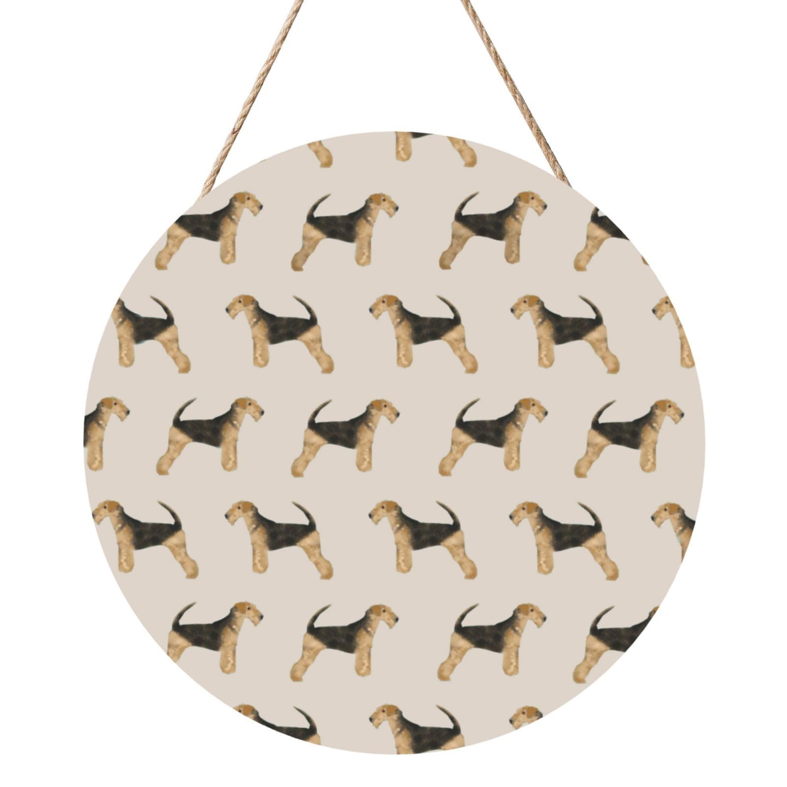 InOmak Airedale Terrier Dog, Round Wood Panel Painting 12 in, Wall Hanging Painting For Home
