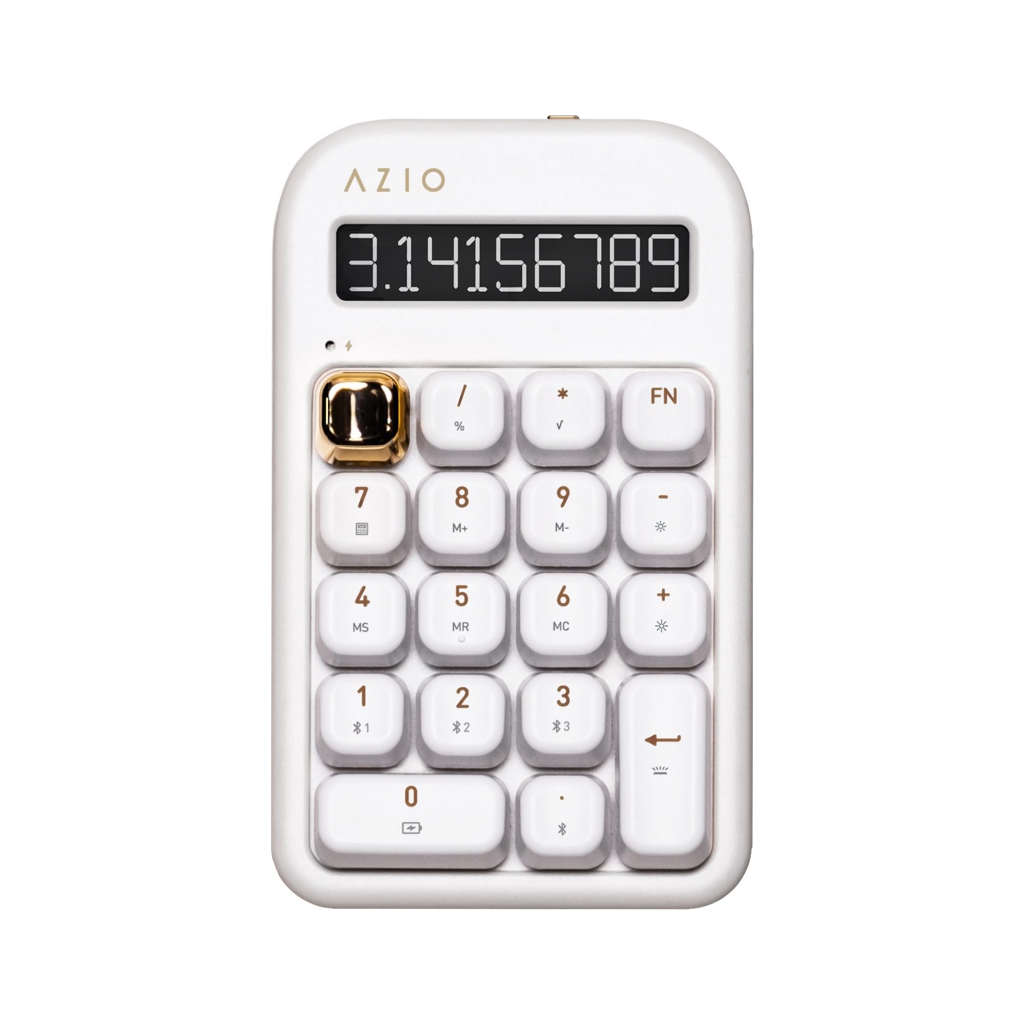 AZIO IZO Wireless Mechanical Calculator & Number Pad (White/Gold) - Bluetooth 5.0 & USB, Gateron-Blue Mechanical Switch, 9 Backlight Modes, Rechargeable, PC & Mac Compatible, White Blossom (IN103)