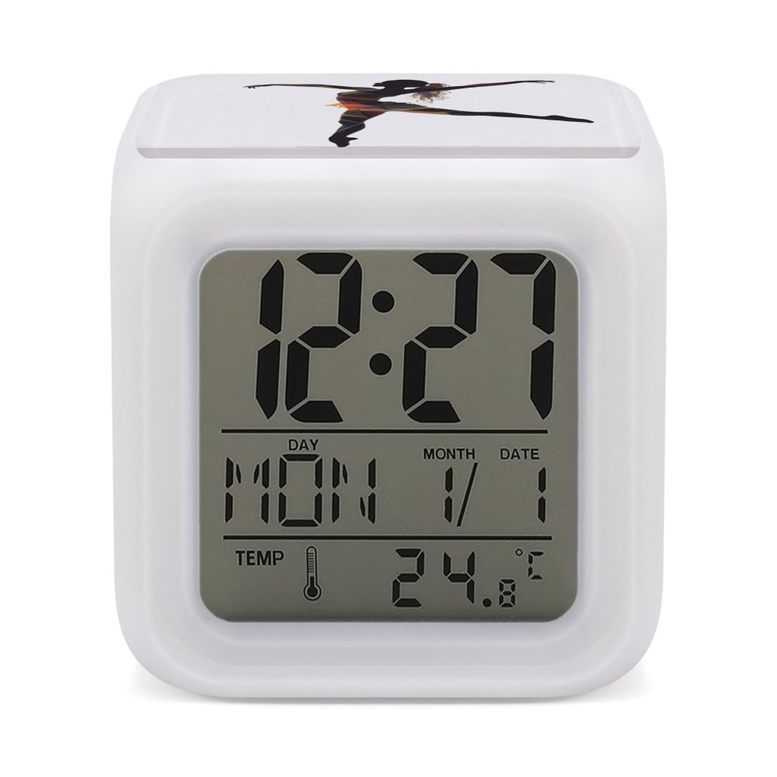 VstaDank A Dancer Alarm Clock with 7 Color Changing Night Light Date Temp Display Wake Clocks LED Display Digital Clock Electric Desk Clocks for Living Office Bedroom Decor