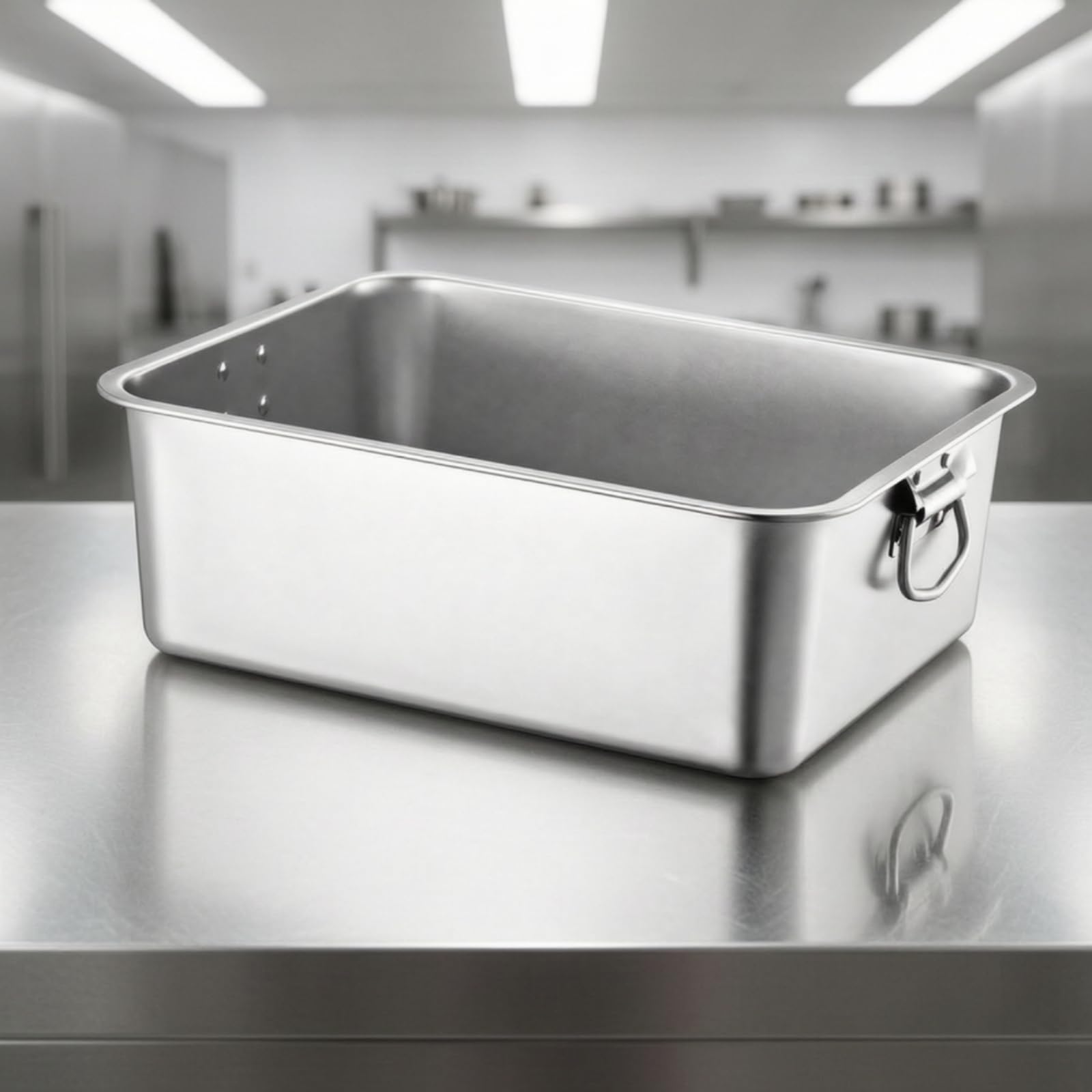 Vassoio Buffet Rettangolare in Acciaio Inox Resistente Vassoio da Buffet in Acciaio Inox con Manici Piatto da Portata per Operri Ristorazione, 27x20x10 Cm