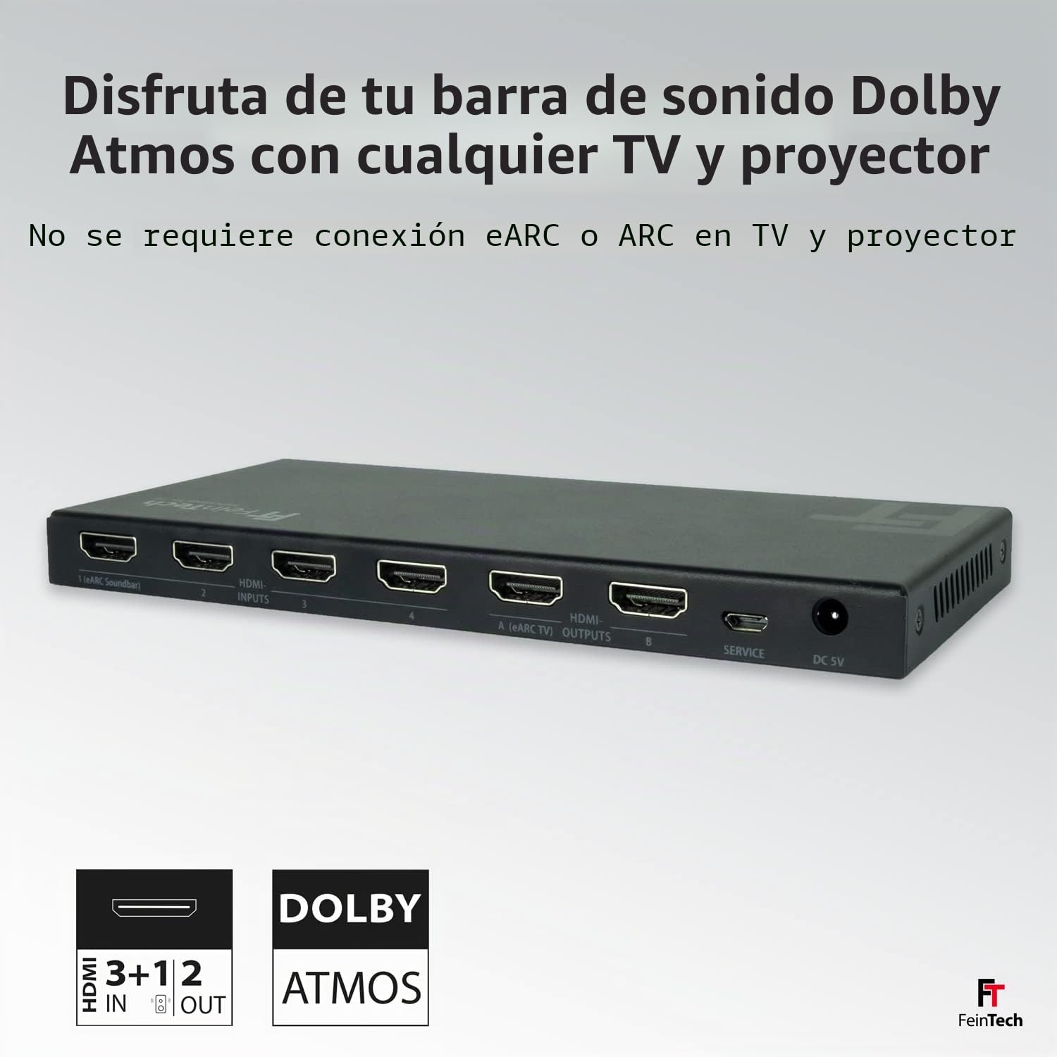 FeinTech VAX04201 HDMI eARC Pass Matrix Switch 4x2 para Barra de Sonido y 2 Pantallas 4K 60Hz Dolby Vision Atmos