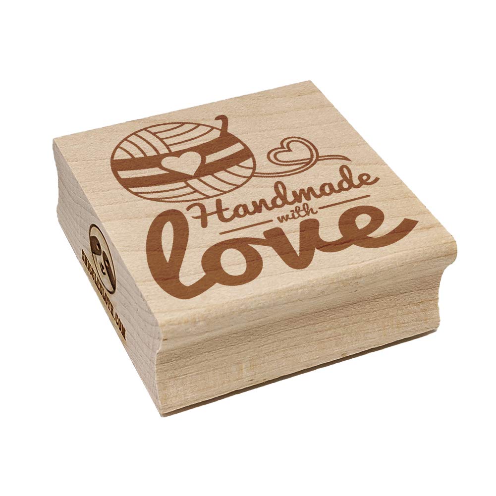 Handmade with Love Crochet Yarn Square Rubber Stamp for Stamping Crafting - 2.75in Large