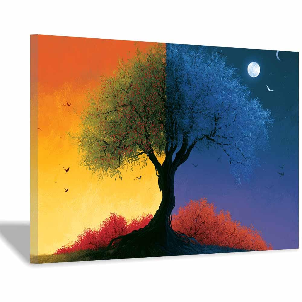 HOQIU Print Canvas Poster Decor Glows Forests Tree canvas prints, nature wall art, for Bathroom Home Office Decor(Multicolor)-70x100cm Framed