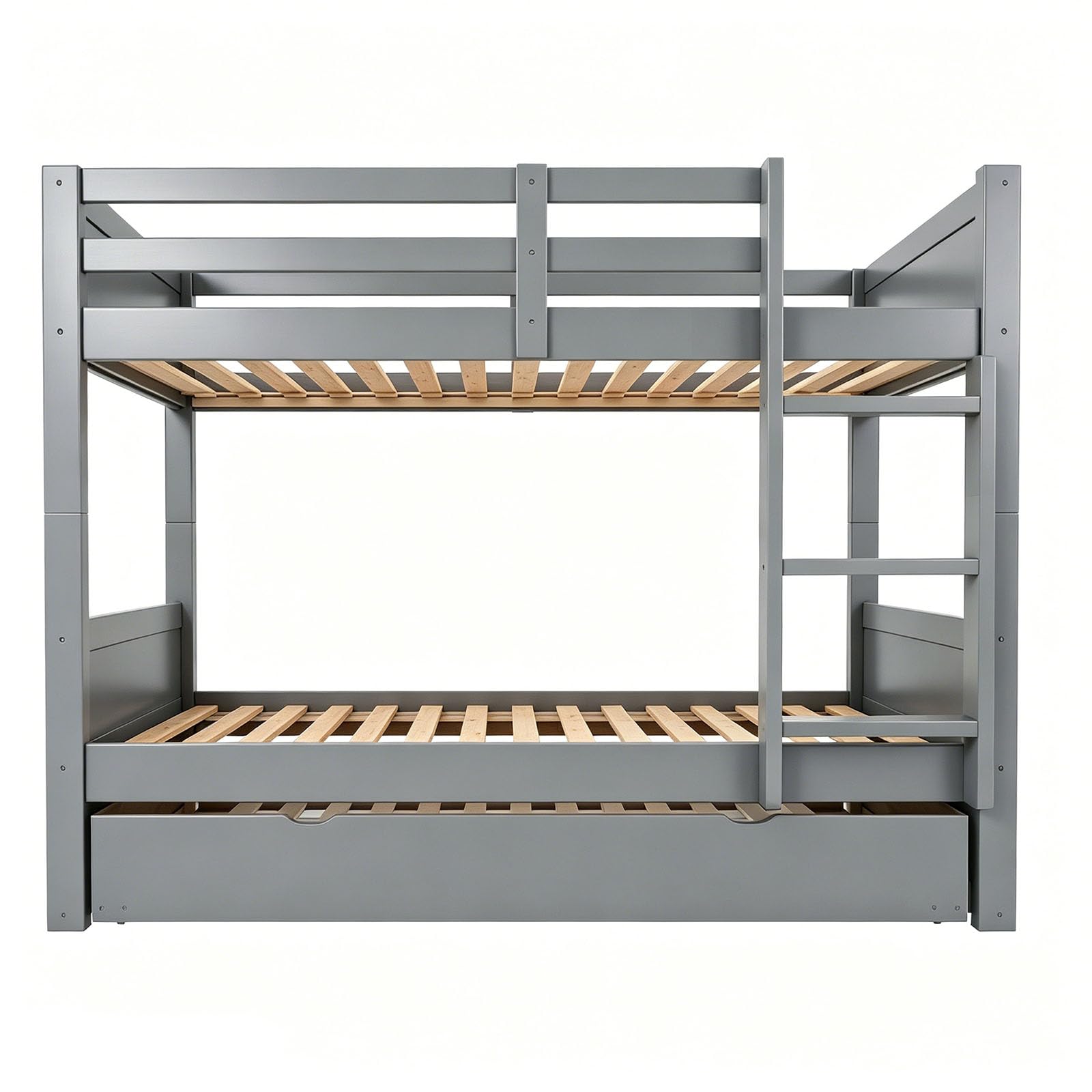 DHHU Lit superposé en Bois 90x200 cm 3 en 1 Convertible avec lit gigogne, barrière sécurité, échelle, sommier Lattes, Design scandinave, Chambre Enfant ado invité