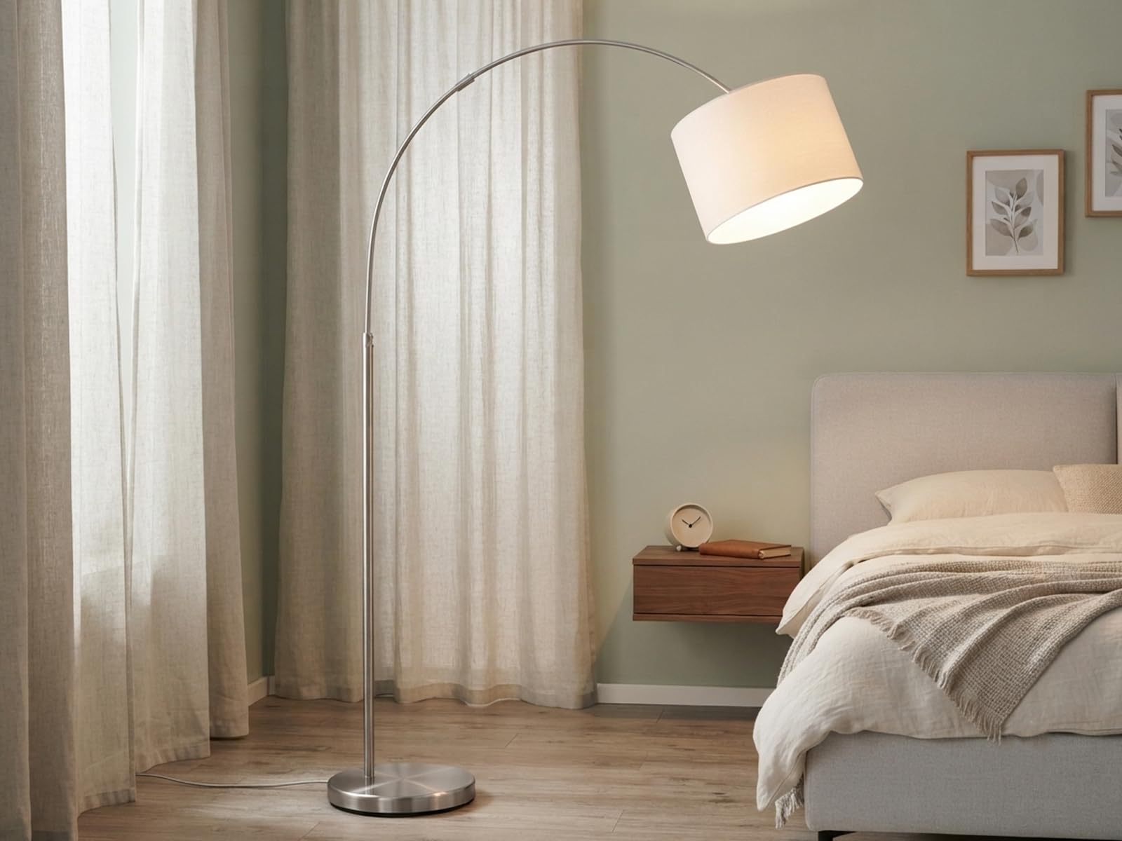 meineWunschleuchte Lampada ad arco regolabile in altezza con paralume in tessuto, colore bianco, altezza max. 215 cm