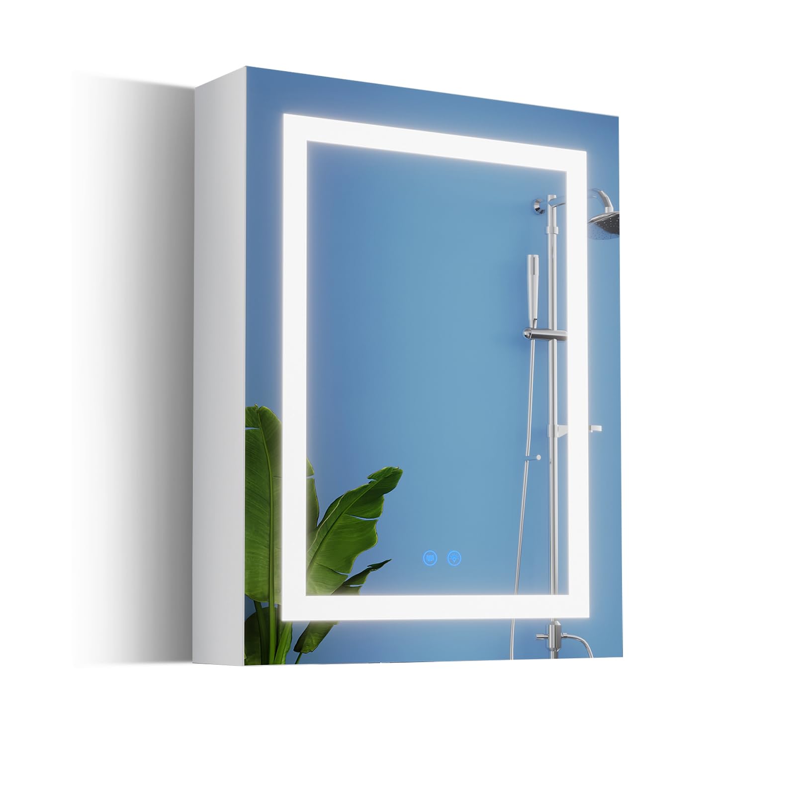 LALAHOO Bathroom Medicine Cabinet with Mirror, 28" x 20" Surface Mount Medicine Cabinet with LED Lights, Lighted Medicine Cabinet with Storage Shelves