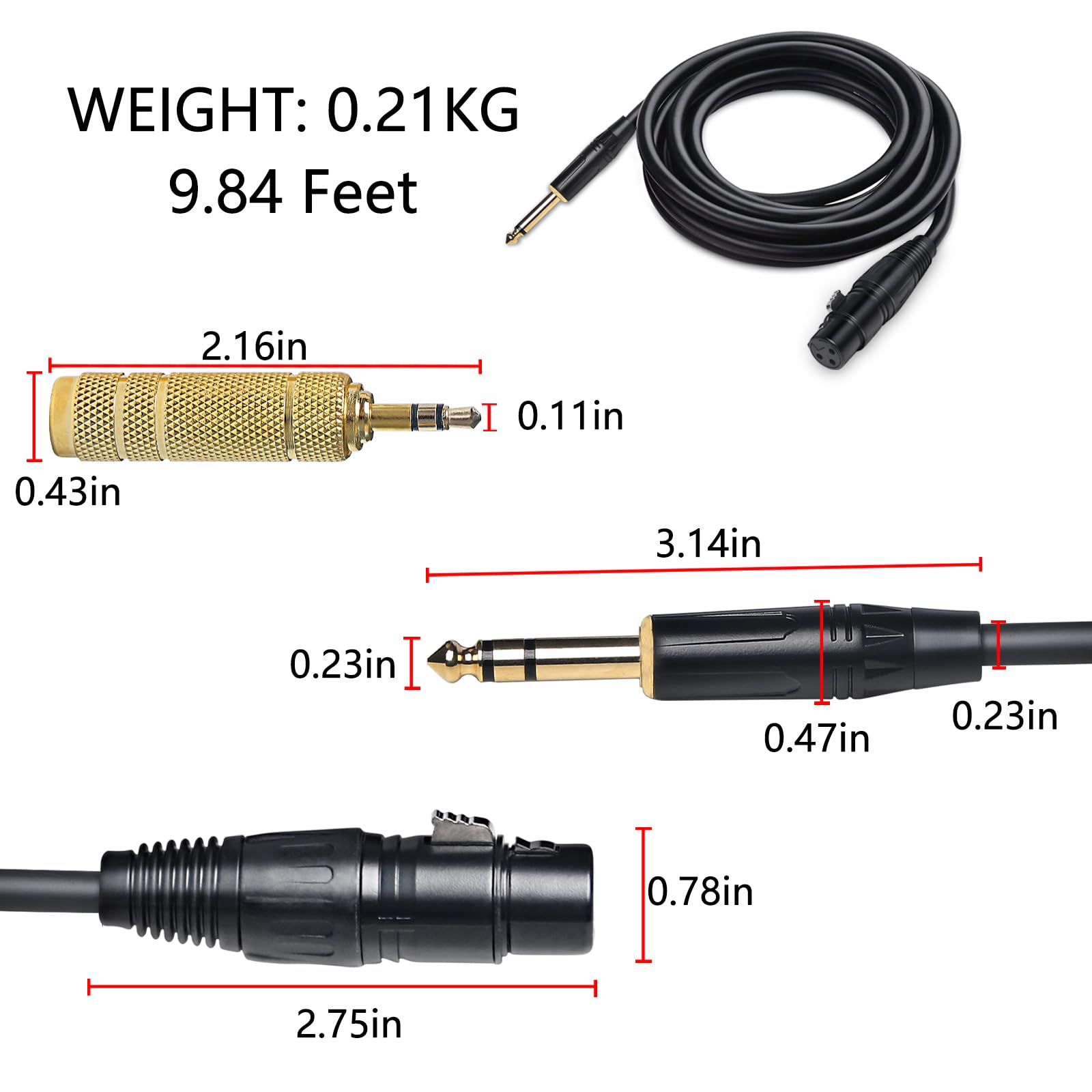 jindaaudio XLR Cable 15ft/5m, Female XLR to 1/4 (6.35mm) TRS Stereo with 1/8 (3.5mm) Stereo adapter - Image 3