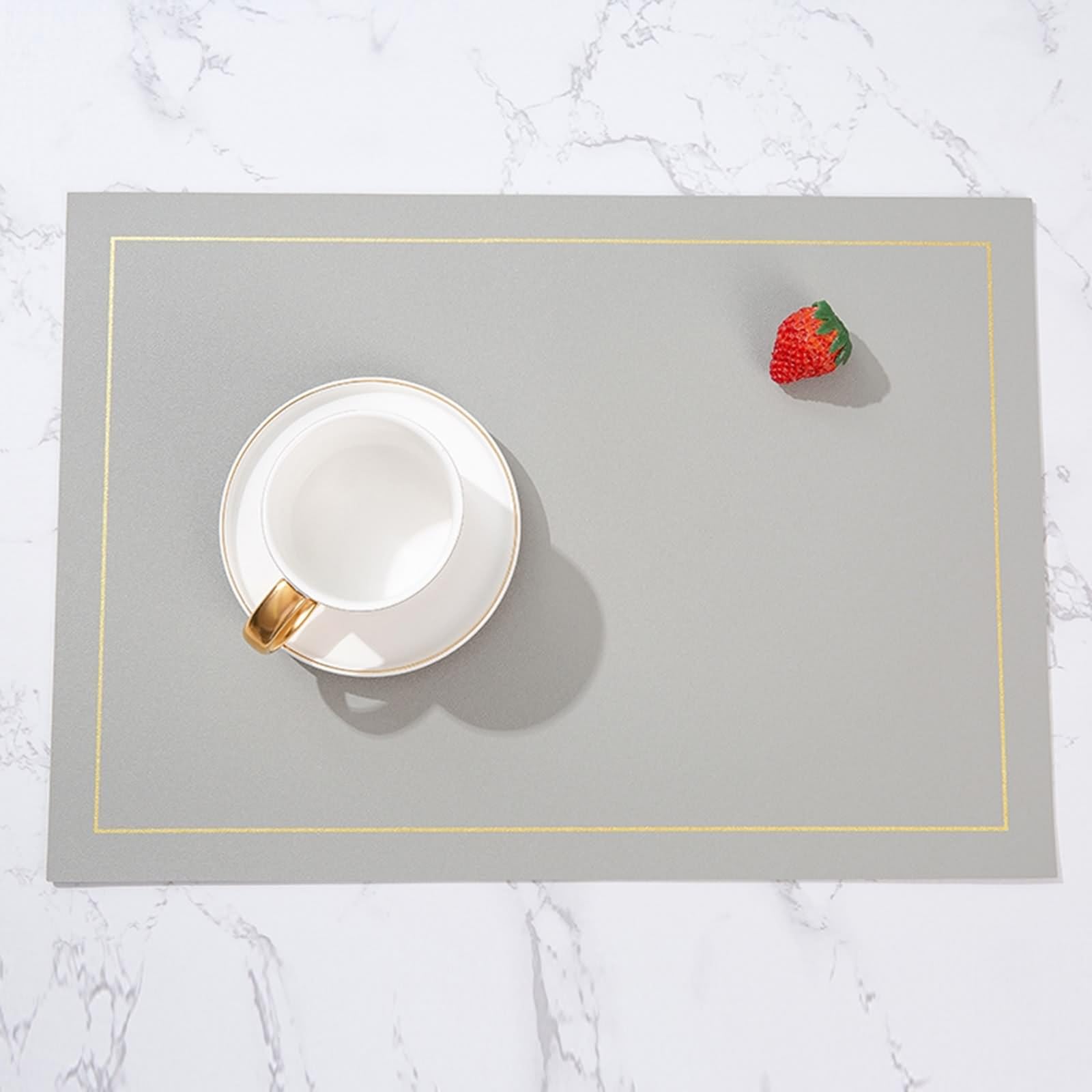 Platzset Vintage 4er Set, Esstisch Unterlage Leder 30x43cm Einfarbig Hellgrau für Küche Restaurant Speisetisch