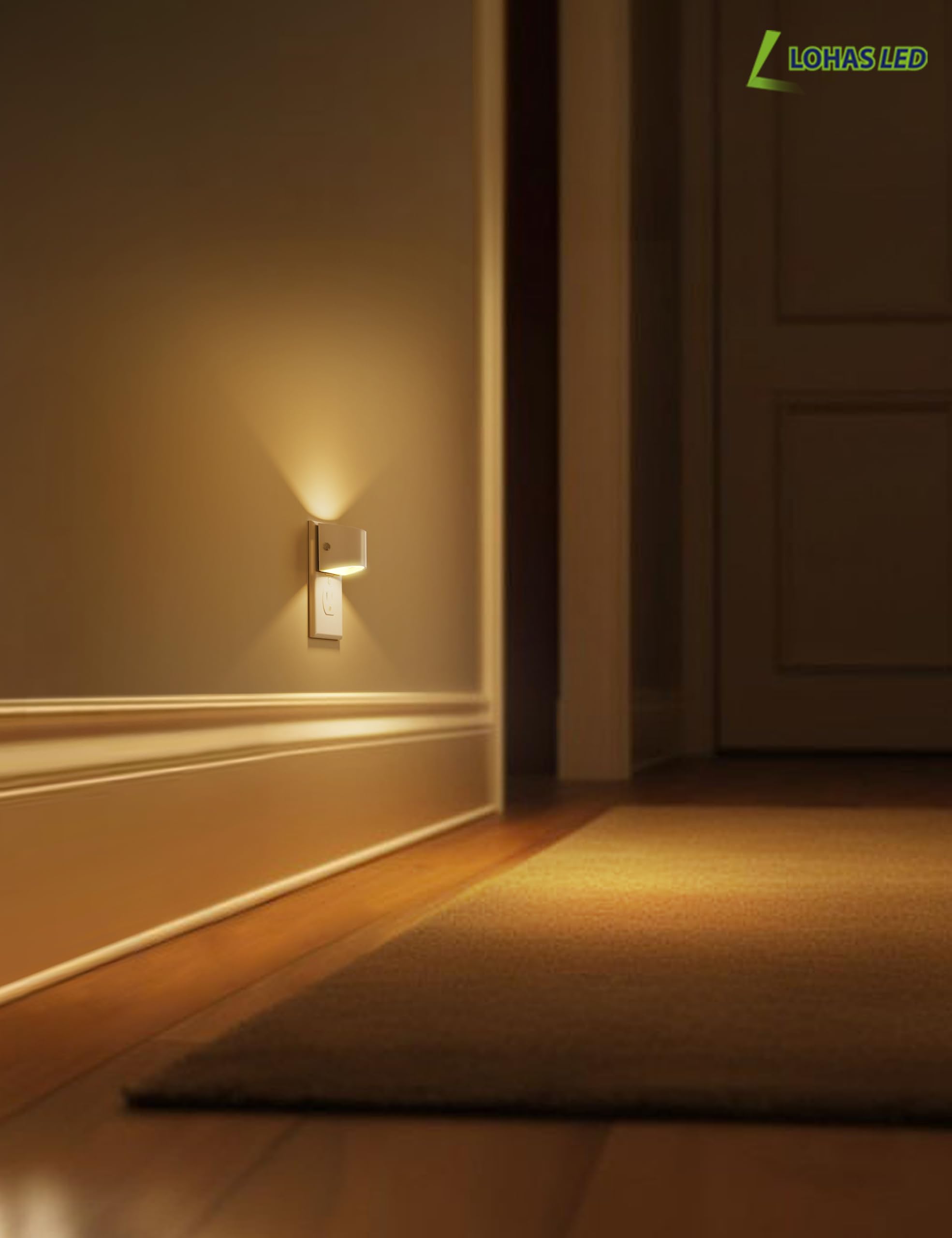 L LOHAS LED Nachtlicht, Wandstecker-Nachtlichter mit Dämmerungssensor, 3 Helligkeitsstufen, 2 Stück, 3000 K, weiches Weiß
