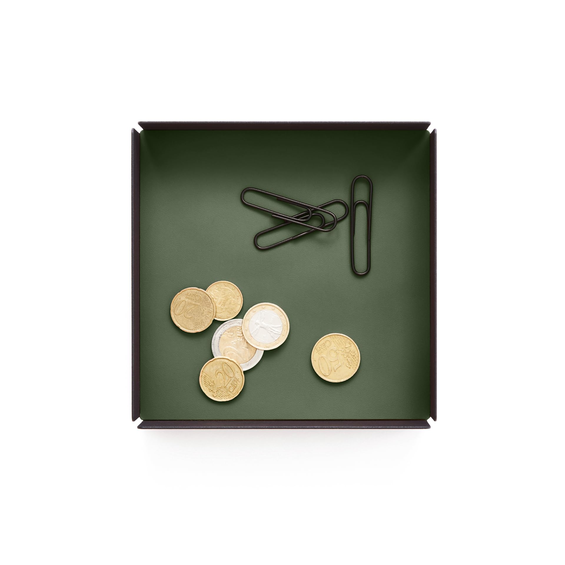 Eglooh - Moire - Set Scrivania Acciaio Nero Opaco - Fondi Interni in Cuoio Verde - 4 Pezzi: Svuotatasche, Portapenne, Porta Documenti, Porta Biglietti da Visita - Made in Italy