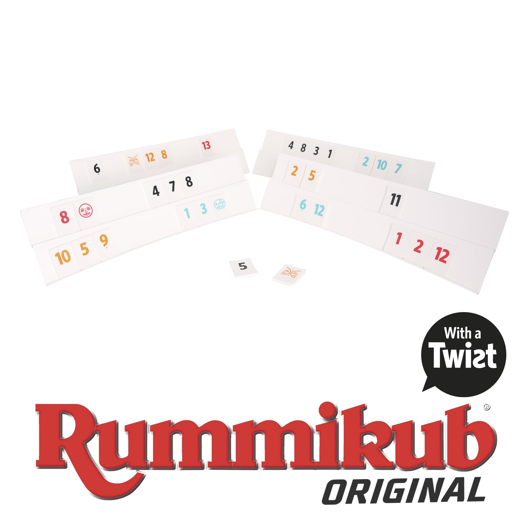 RUMMIKUB Twist - Version Twistée du Classique Rummikub - Jeu de Société avec Chiffres pour Enfants dès 6 ans - Jeu de Stratégie Facile à Transporter - Format Voyage - 2 à 4 joueurs