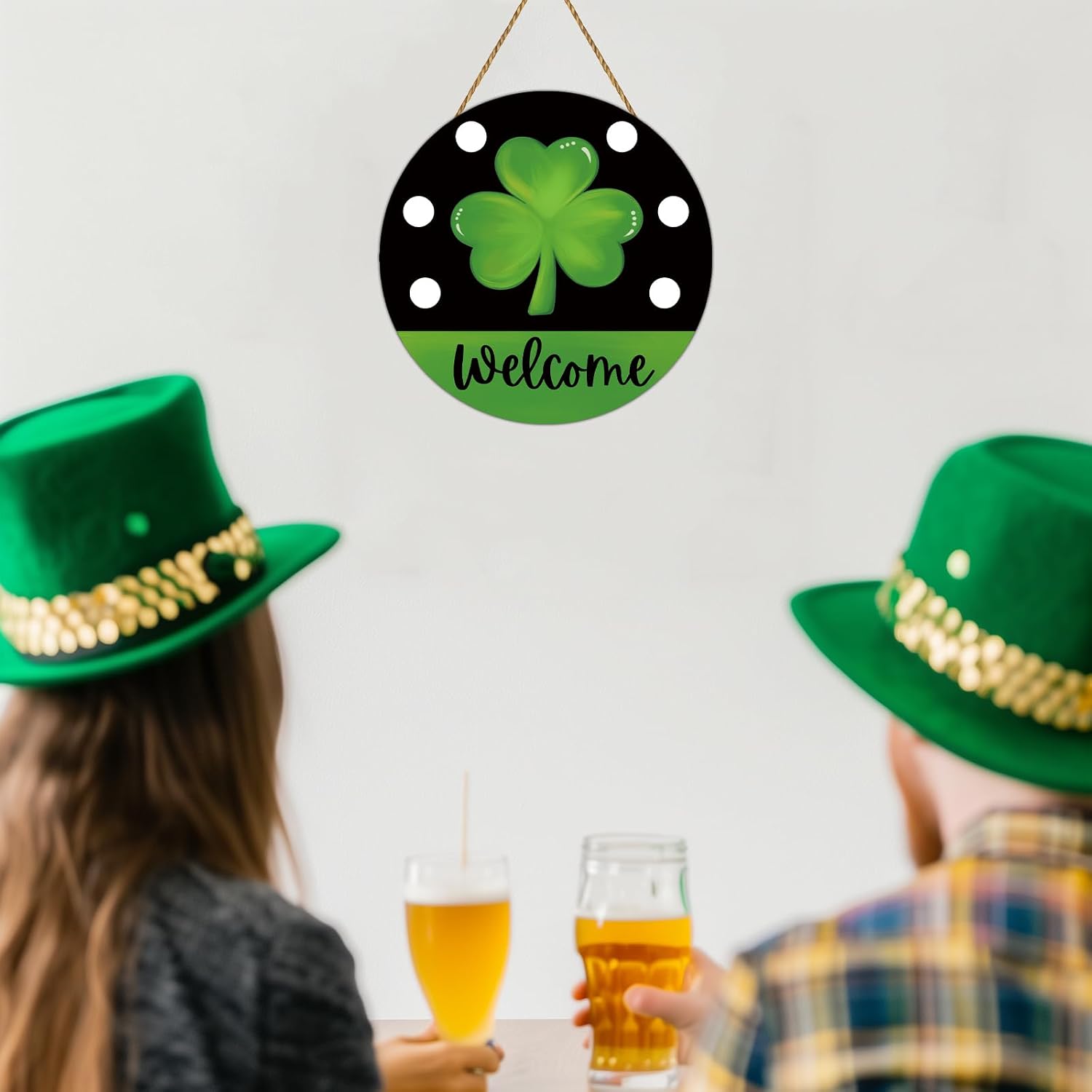St Patricks Day Decorations St Patricks Day Wreath Shamrock Door Decorations Wooden Shamrock Wreaths for Front Door Hanger Hanging Decor Welcome Sign for Porch Wall Indoor Home Decor