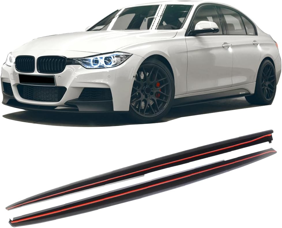 Side Skirts Compatible with 2012-2018 F30 3 Series, M-Tech Style Unpainted Black Exterior Side Bottom Line Extensions Splitter Lip by IKON MOTORSPORTS, 2013 2014 2015 2016 2017
