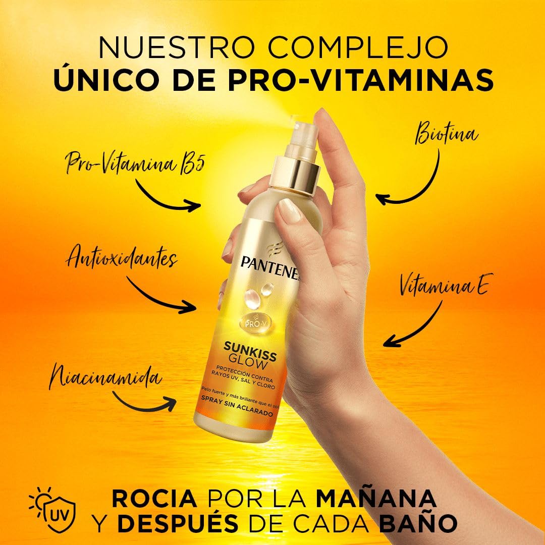 Pantene Pro-V Sunkiss Glow Spray Protector Solar para el Pelo 200ml. Protege contra el Sol, Sal y Cloro para Pelo Fuerte y Brillante