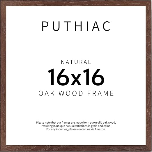 puthiac 16x16 Walnut Picture Frames for Wall - Minimalist 16x16 Oak Wood Frames, 16"x16" Picture Frame Wood, Natural Solid Wooden Picture Frames for Wall Art Photo and Prints (1 Pack, Walnut)