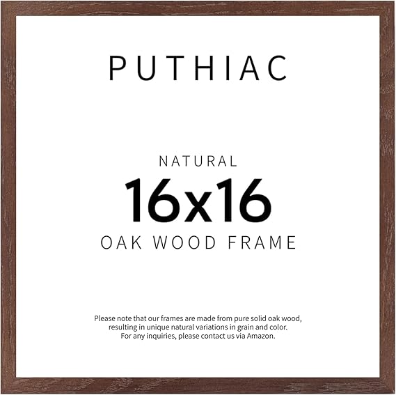 puthiac 16x16 Walnut Picture Frames for Wall - Minimalist 16x16 Oak Wood Frames, 16"x16" Picture Frame Wood, Natural Solid Wooden Picture Frames for Wall Art Photo and Prints (1 Pack, Walnut)