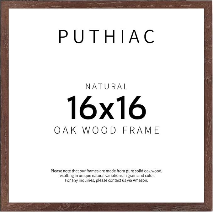 puthiac 16x16 Walnut Picture Frames for Wall - Minimalist 16x16 Oak Wood Frames, 16"x16" Picture Frame Wood, Natural Solid Wooden Picture Frames for Wall Art Photo and Prints (1 Pack, Walnut)