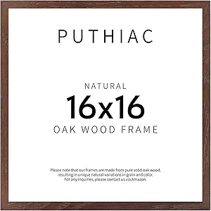puthiac 16x16 Walnut Picture Frames for Wall - Minimalist 16x16 Oak Wood Frames, 16"x16" Picture Frame Wood, Natural Solid Wooden Picture Frames for Wall Art Photo and Prints (1 Pack, Walnut)