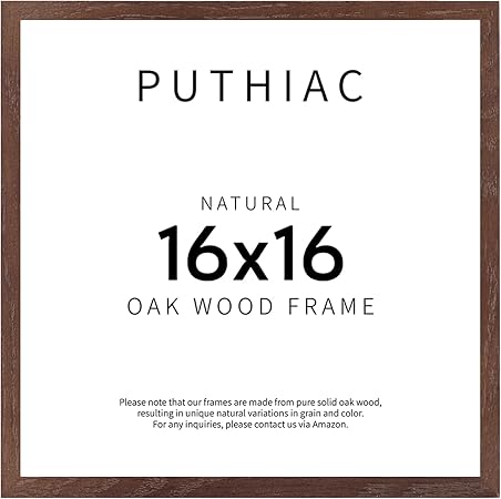 puthiac 16x16 Walnut Picture Frames for Wall - Minimalist 16x16 Oak Wood Frames, 16"x16" Picture Frame Wood, Natural Solid Wooden Picture Frames for Wall Art Photo and Prints (1 Pack, Walnut)