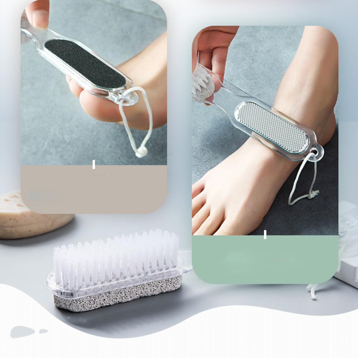 Raspador de Pies de Plástico, Piedra Pómez y Acero | Lima de Uñas Integrada, Kit Cuidado Pies, Uso en Casa y Experiencia Tipo Spa