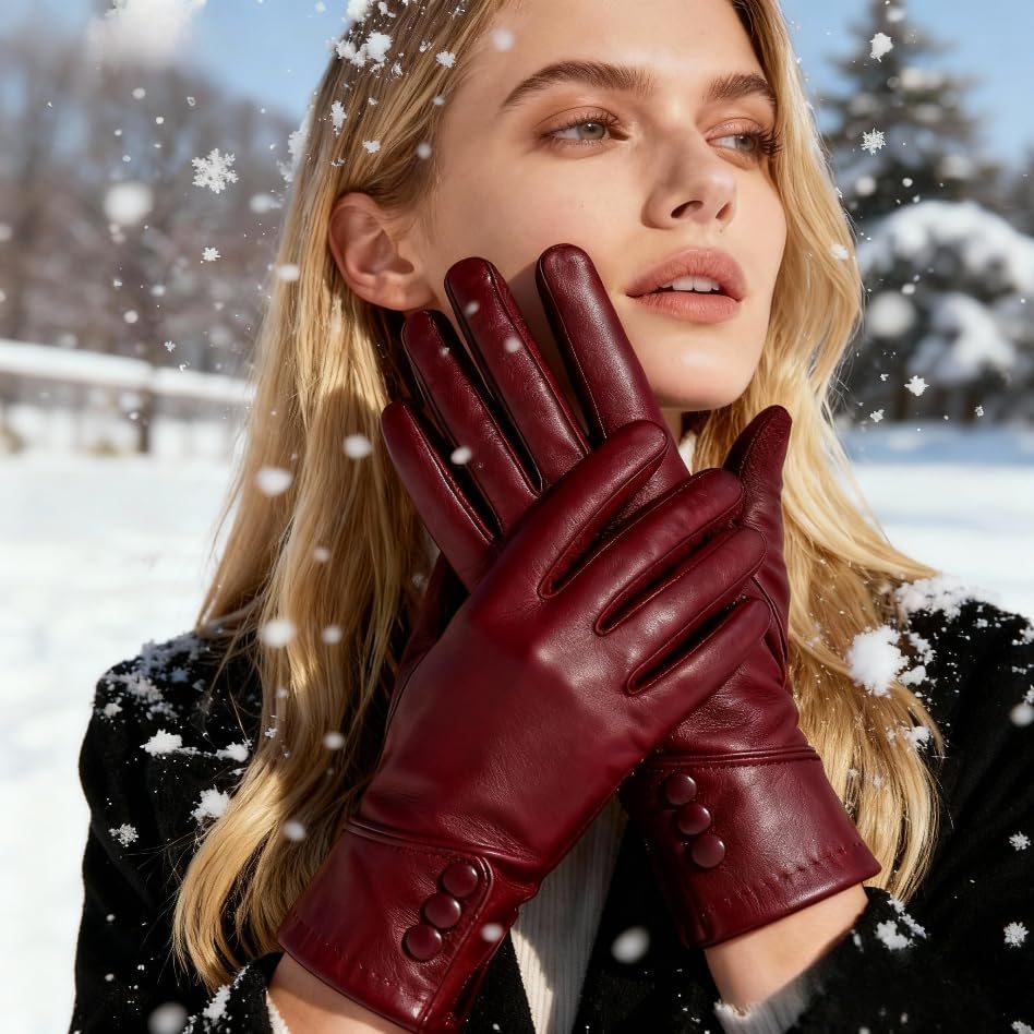 Women's Winter Leather Gloves, with Touch Screen Function, Cozy Wool Lining, Windproof Design, Fashion Driving Gloves - Image 5