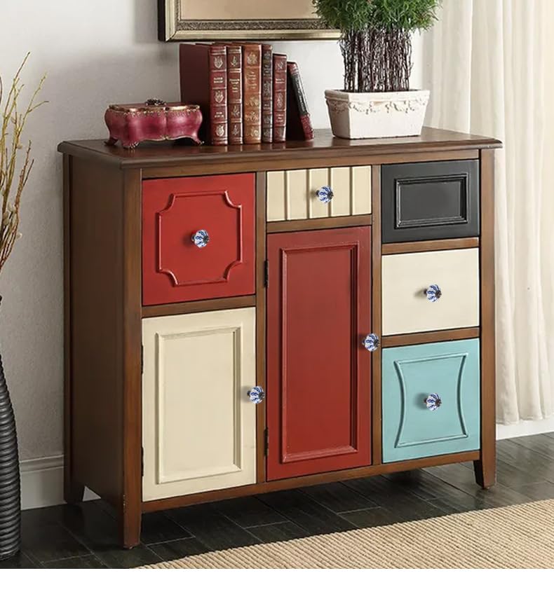 Namvo 10Pcs Light Blue Collection Ceramic Metal Door Knobs Vintage